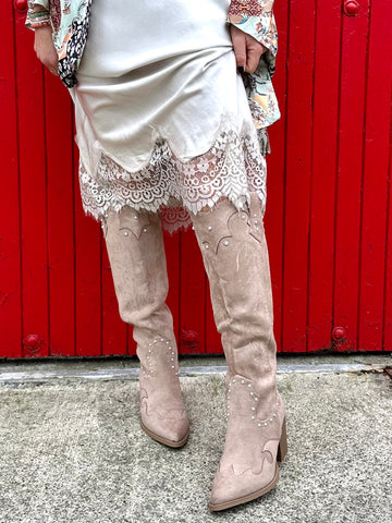 Embellished western knee high boots