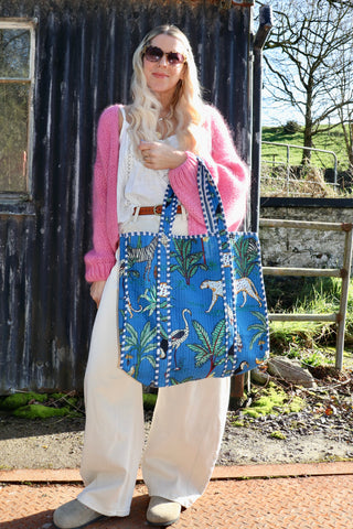 Jungle print cotton bag (Blue)