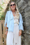Crochet and embroidered kimono (Blue)