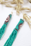 Blue beaded tassel earrings
