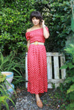 Red polka dot bardot dress