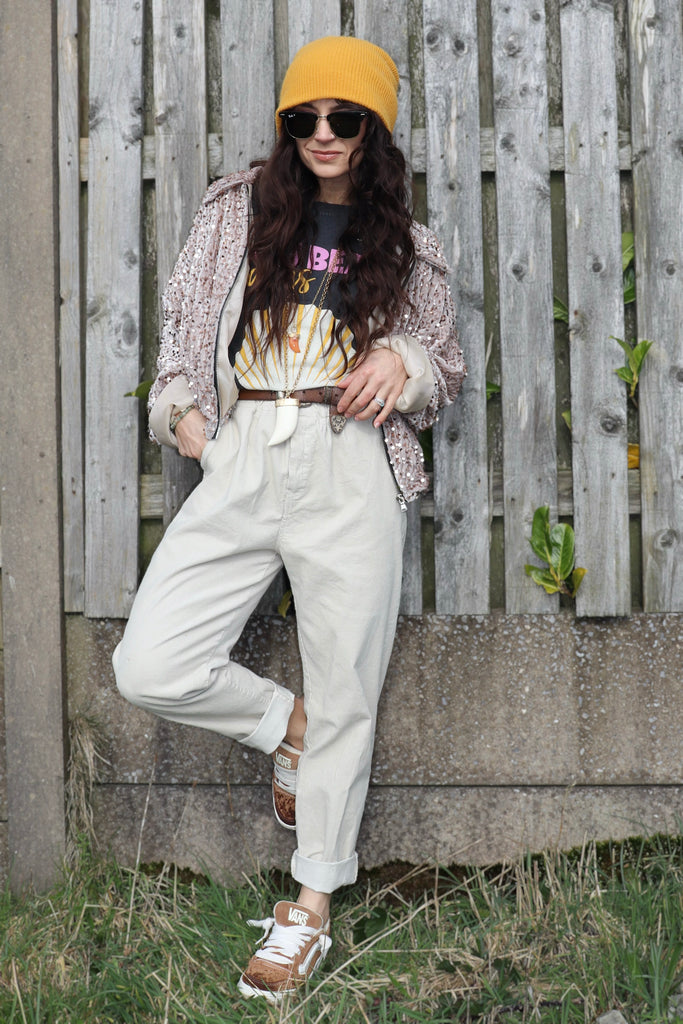 Paper bag waist cord trousers (Cream)