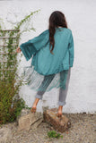 Silk polka dot fringe kimono