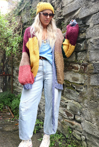 Colour block tie cardigan