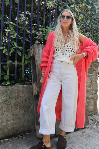Long knit cardigan (Raspberry)