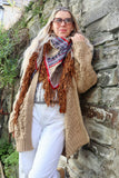 Embroidered fringe star scarf (Taupe)