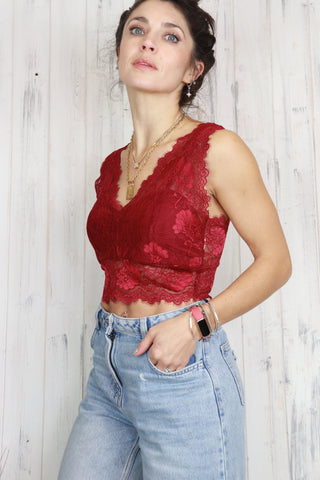 Longline Lace bralette (Burgundy)