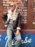 Shearling lined faux suede coat