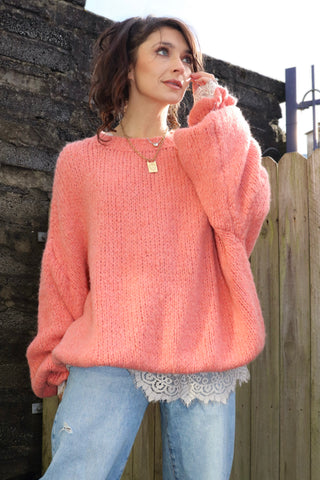 Ruffle sleeve coral jumper