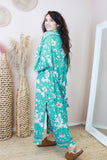 Long floral aqua kimono