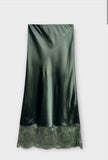 Lace end silky skirt (Khaki)
