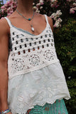 Crochet and broderie trim top