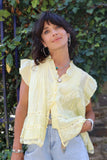 Silky lace insert blouse (Yellow)