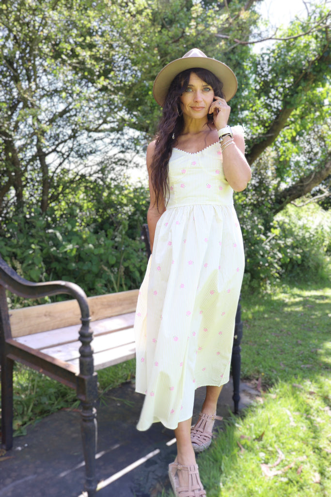 Butter yellow striped floral dress