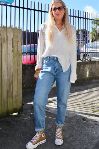 Light blue denim mom jeans