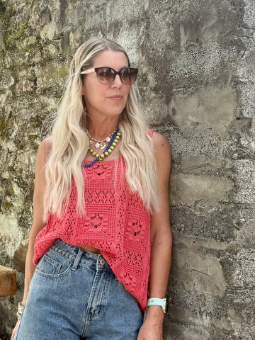 Open knit tank top (Raspberry)