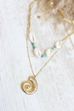 Cowrie and fossil shell necklace (Gold)