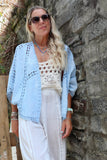 Crochet and embroidered kimono (Blue)
