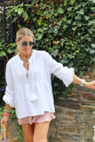 Crochet insert peasant blouse (White)