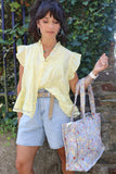 Silky lace insert blouse (Yellow)