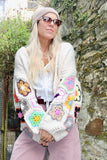 Flower crochet sleeve cardigan