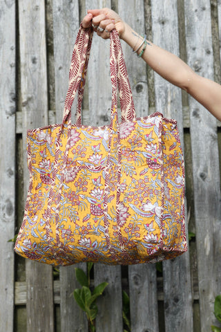 Floral cotton quilted bag (Mustard)