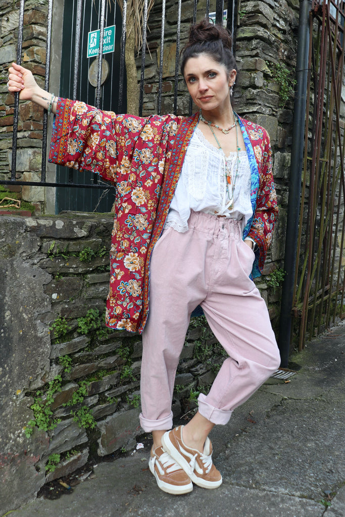 Short floral reversible kimono ( Red)