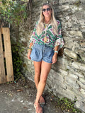 Colourful lace crochet trim top
