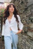 White embroidered tie front blouse