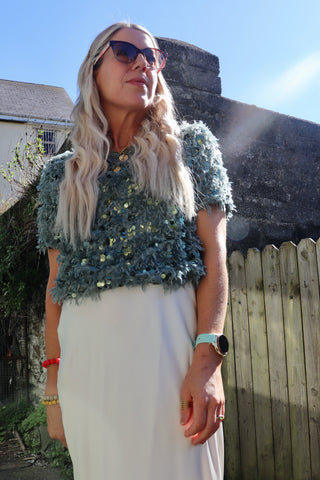 Sequin and feather detail top (Mint)