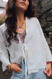 White embroidered tie front blouse