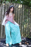 Aqua ornate flowy trousers