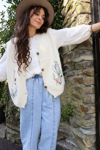 Floral embroidered knit waistcoat