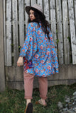 Short floral reversible kimono (Blue)