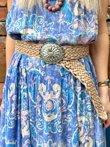 Concho buckle braided belt