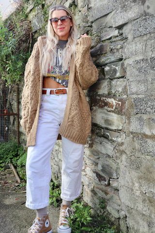 cable knit hooded cardigan