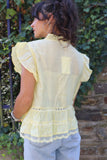 Silky lace insert blouse (Yellow)