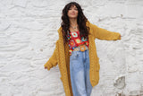 Chunky mustard knit hooded cardigan