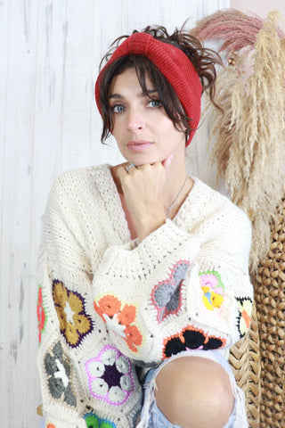 Bow knit headband (Red)