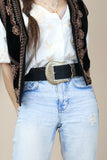 Western buckle stretch belt (Black)