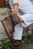 Taupe western wedge boot