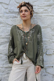 Khaki floral peasant blouse