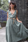 Khaki Cheesecloth tiered dress