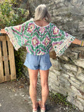 Colourful lace crochet trim top