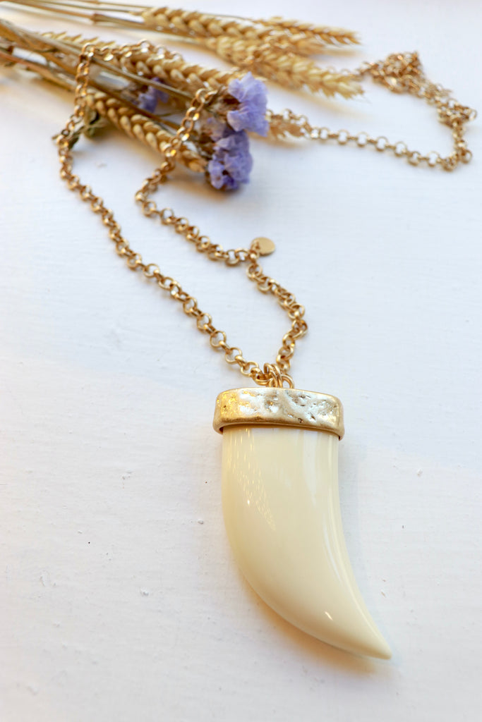 Long White horn necklace