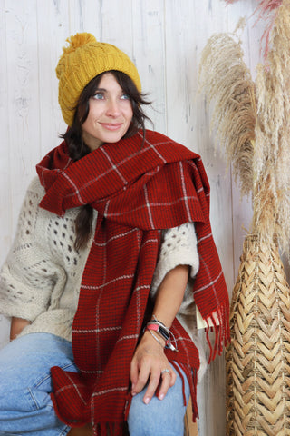 Waffle knit check scarf