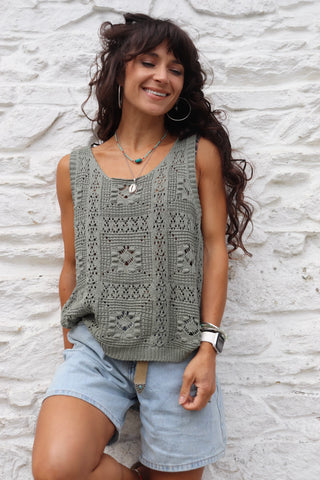 Open  knit tank top (Khaki)