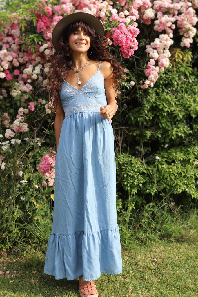 Sequin embellished denim dress