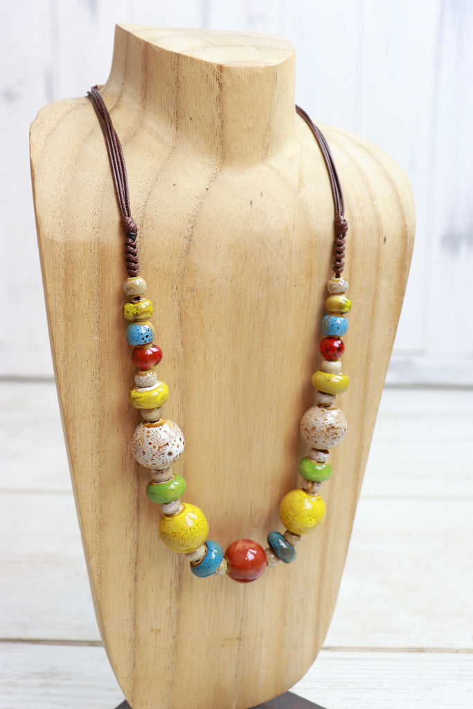 Multicoloured ceramic beaded necklace