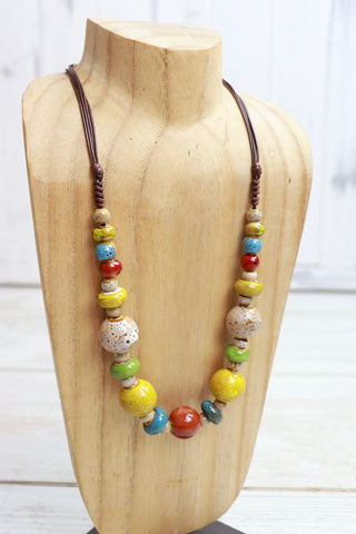 Multicoloured ceramic beaded necklace